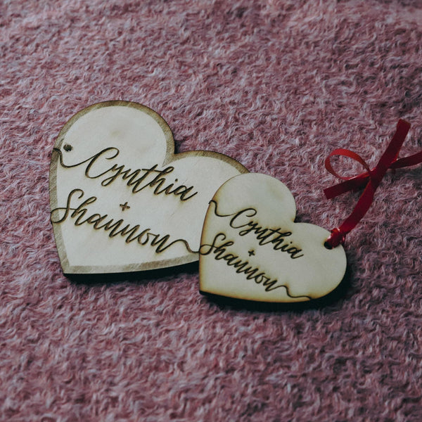 Engraved Wooden Hearts - Personalized for Valentine's Day, Weddings, Gifts, or Keepsakes | Customized as Name Tag Plates - Laser Cut