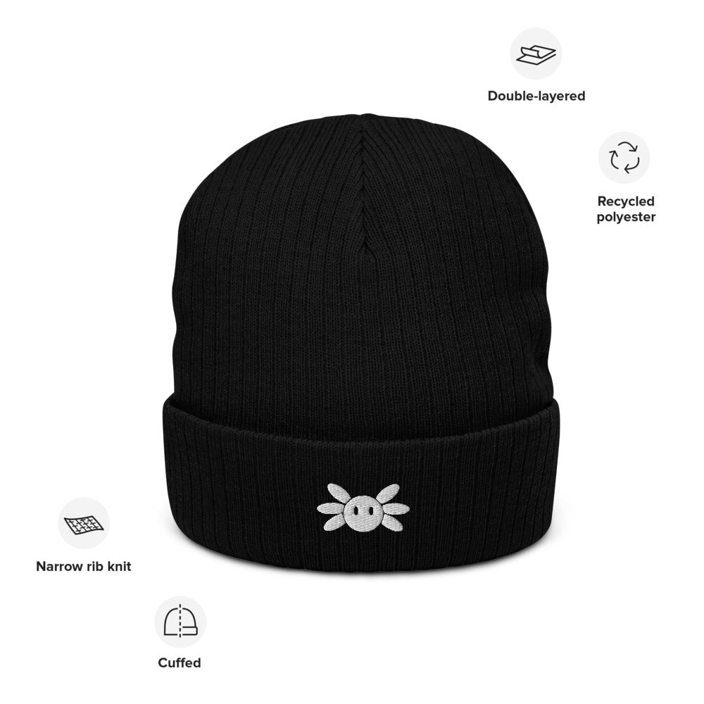Recycled Cuffed Beanie With Axol Embroidery Black