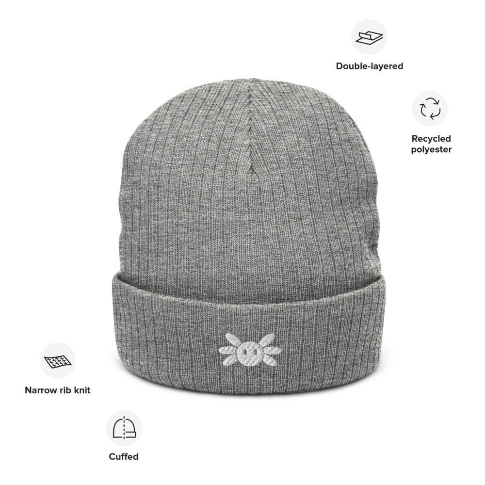 Recycled Cuffed Beanie With Axol Embroidery Light Grey Melange