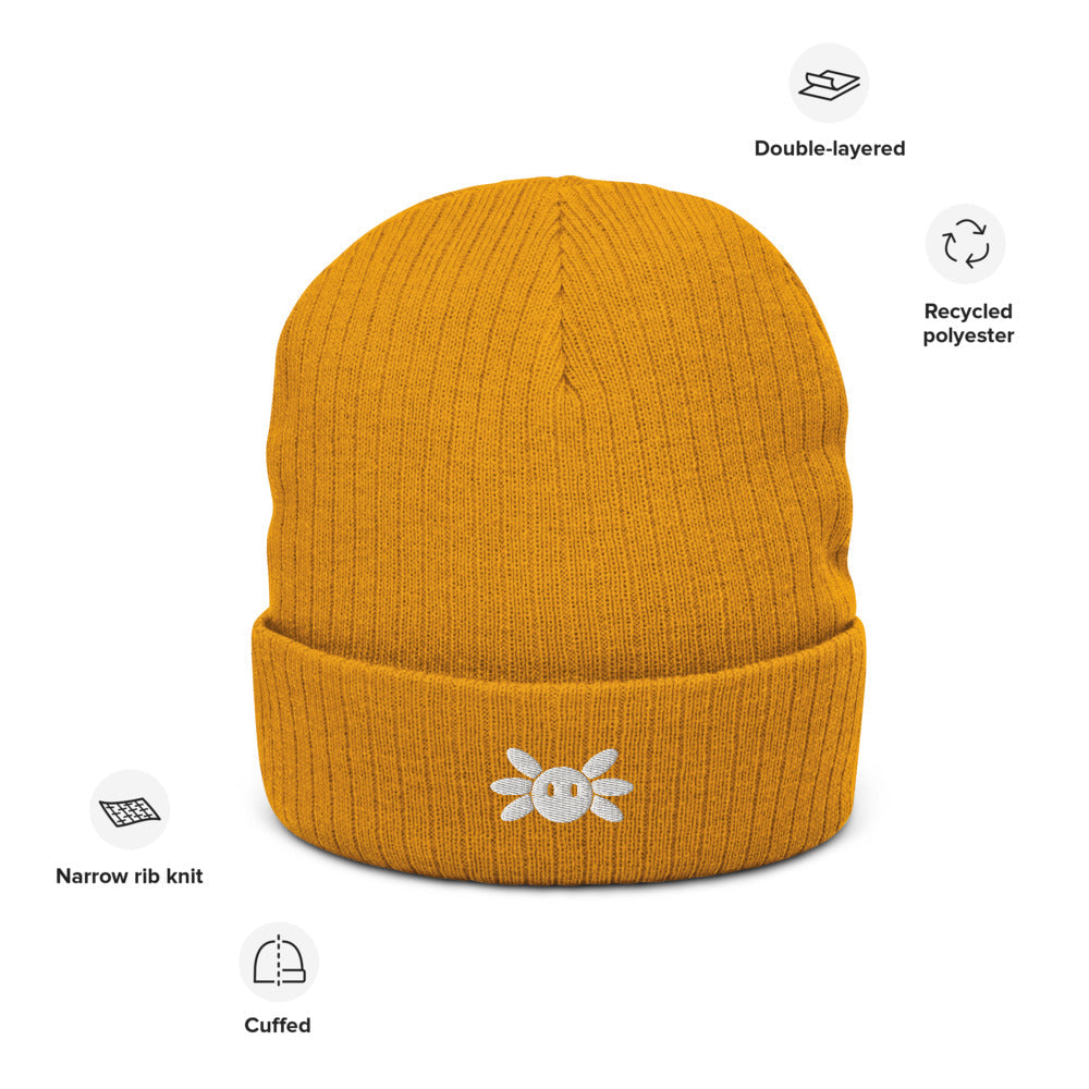 Recycled Cuffed Beanie With Axol Embroidery Mustard