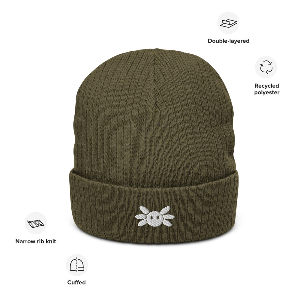 Recycled Cuffed Beanie With Axol Embroidery Olive